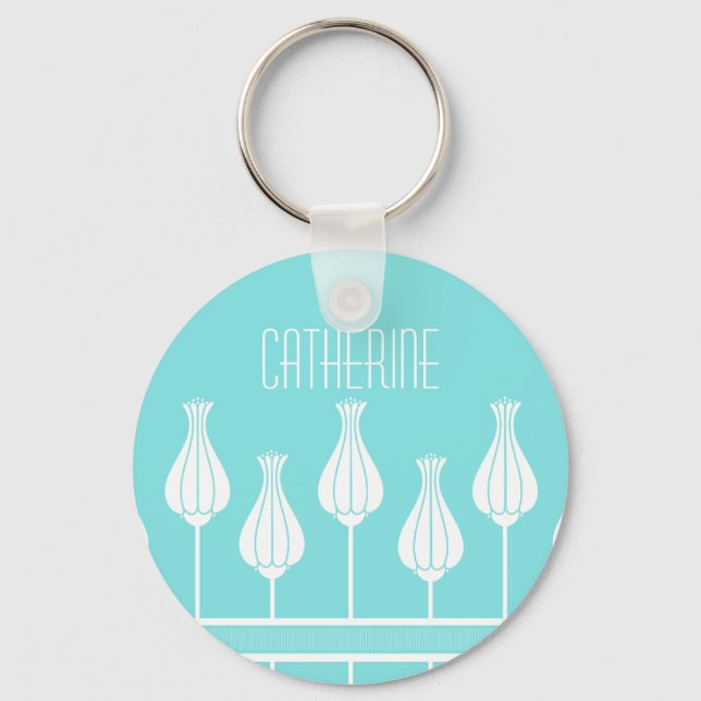 Turquoise Art Deco Floral Keychain (Front)
