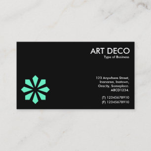 Turquoise Art Deco Flower Symbol - Black Business Card