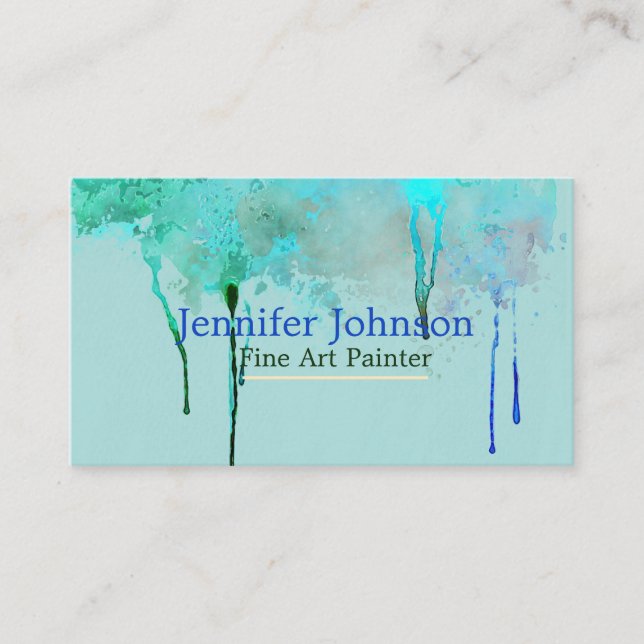 Turquoise Artist Fine Art Painter Dripping Paint  Business Card (Front)