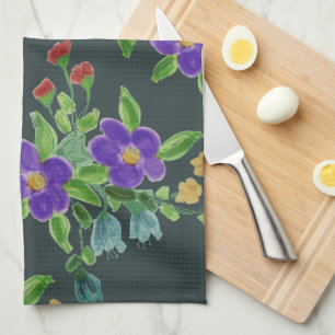 Turquoise Artsy Floral Tea Towel