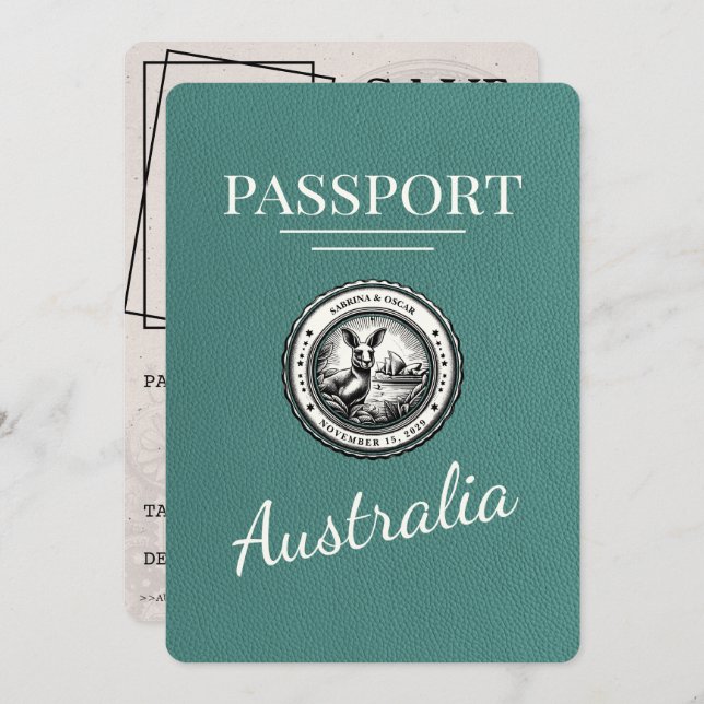 Turquoise Australia Passport Save The Date (Front/Back)