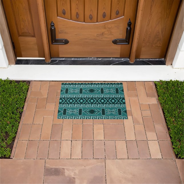 Turquoise Aztec Pattern Southwest Tribal Doormat (Outdoor)