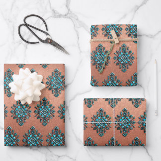 Turquoise Aztec Symbol  Wrapping Paper Sheet