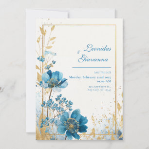 Turquoise Azure Blue Gold Glitter Watercolor Invitation