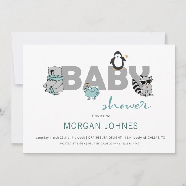 Turquoise baby animals | Baby Shower Invitation (Front)