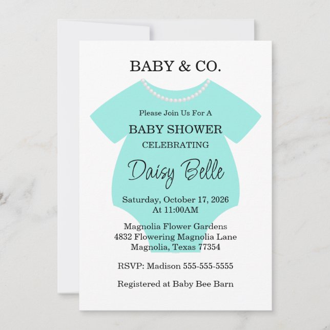 Turquoise Baby & Co. Baby Shower Brunch Invitation (Front)