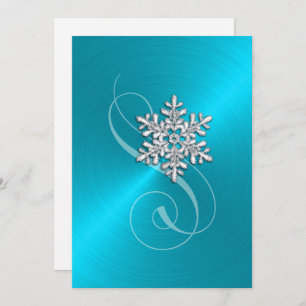 Turquoise Background Crystal Snowflake Wedding Invitation