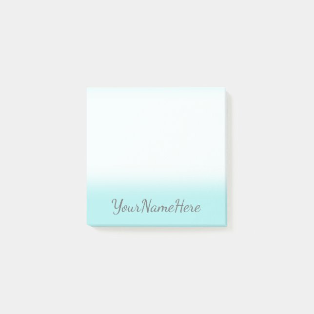 Turquoise Background + Dim Grey Script-Like Name Post-it Notes (Front)