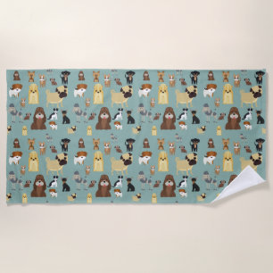 turquoise background dogs pattern beach towel