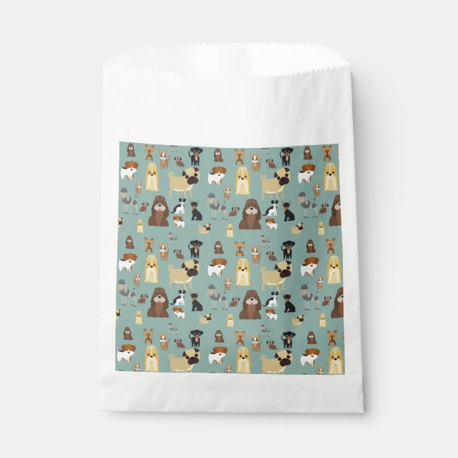 turquoise background dogs pattern favour bags (Front)