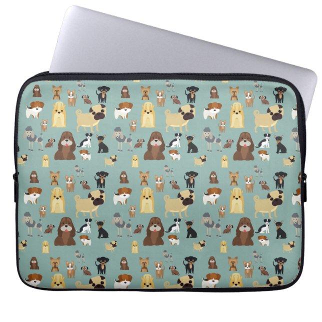 turquoise background dogs pattern laptop sleeve (Front)