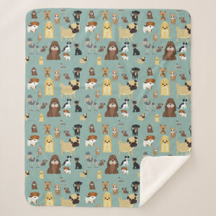 turquoise background dogs pattern sherpa blanket