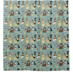 turquoise background dogs pattern shower curtain