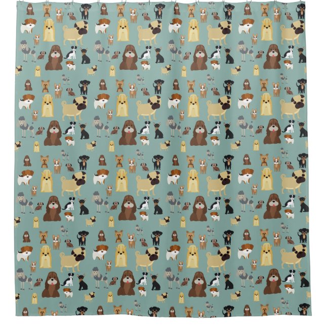 turquoise background dogs pattern shower curtain (Front)