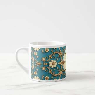 Turquoise Background Floral Design Espresso Cup