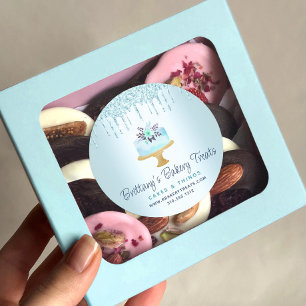 Turquoise Bakery Cake Pastry Glitter Drips Dessert Classic Round Sticker