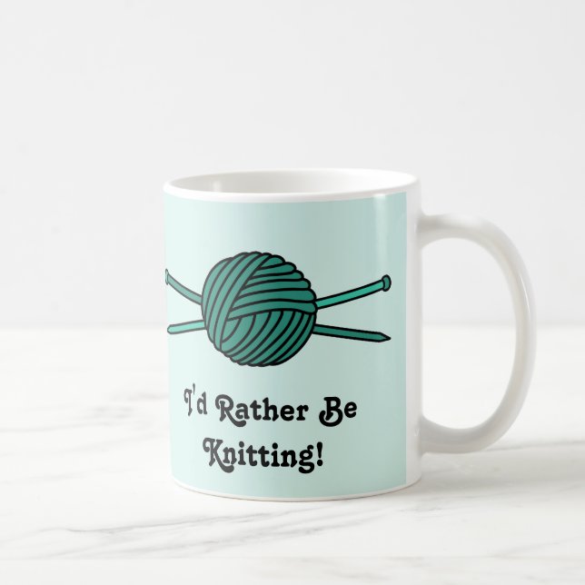 Turquoise Ball of Yarn & Knitting Needles Coffee Mug (Right)