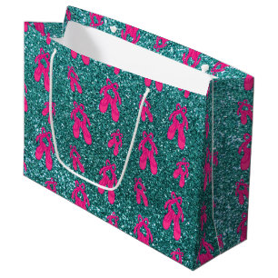 Turquoise ballet slippers glitter pattern large gift bag