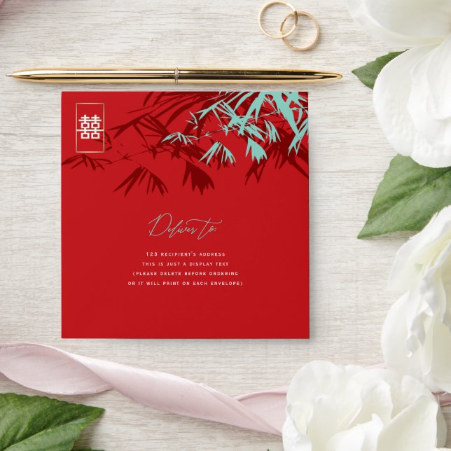 Turquoise Bamboo Leaves Shuang Xi Chinese Wedding Envelope (Wedding)