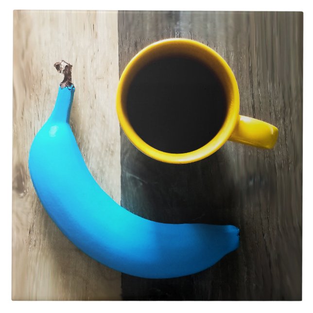 Turquoise Banana and Yellow Coffee Mug – Pop Art Tile (Front)