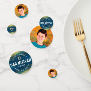 Turquoise Bar Mitzvah Photo Gold Foil Bold Modern Confetti