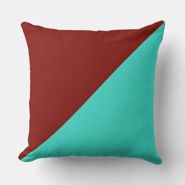 Turquoise & Barn red Solid Colour Background Cushion (Front)