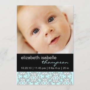 Turquoise Baroque Baby Girl Photo Announcement