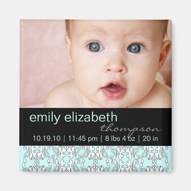 Turquoise Baroque Baby Photo Magnet (Front)