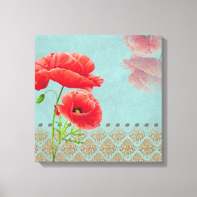 Turquoise Baroque Poppies - Wrapped Canvas (Front)