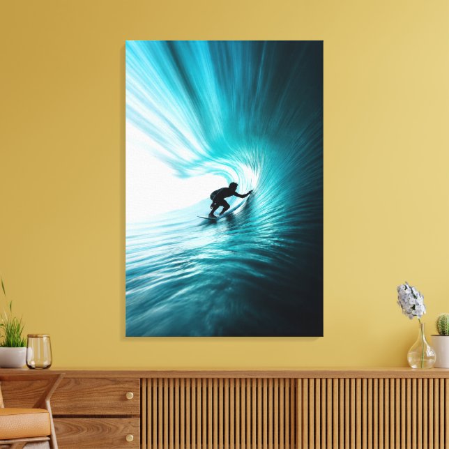 Turquoise Barrel Wave | Minimalist Surf Canvas Print (Insitu(LivingRoom))