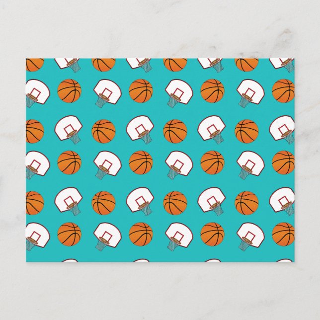 Turquoise basketballs and nets pattern postcard (Front)