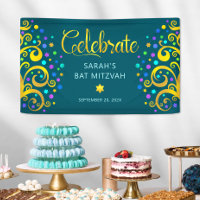 Turquoise Bat Mitzvah Gold Script Tree of Life