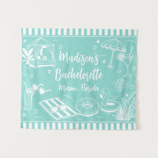Turquoise Beach Bachelorette Party Personalised Tapestry (Front (Horizontal))