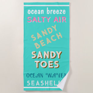 Turquoise Beach Typography  Beach Towel