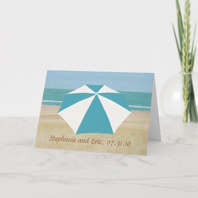 Turquoise Beach Umbrella Wedding invitation Cards (Front)