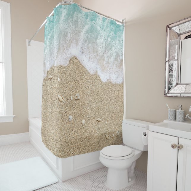 Turquoise Beach Waves Shower Curtain (In Situ)