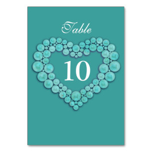 Turquoise beads heart 11th wedding anniversary table number