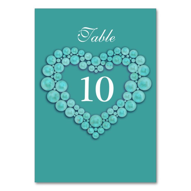 Turquoise beads heart 11th wedding anniversary table number (Front)