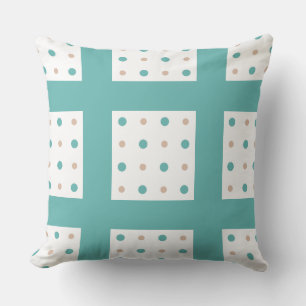 Turquoise, beige and white dots cushion