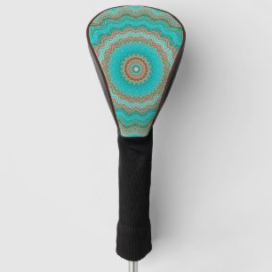 Turquoise, beige circular pattern. Mandala. Golf Head Cover