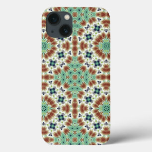 Turquoise beige colourful kaleidoscope ornament  iPhone 13 case