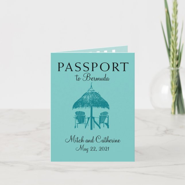 Turquoise Bermuda Passport Wedding Invitation (Front)