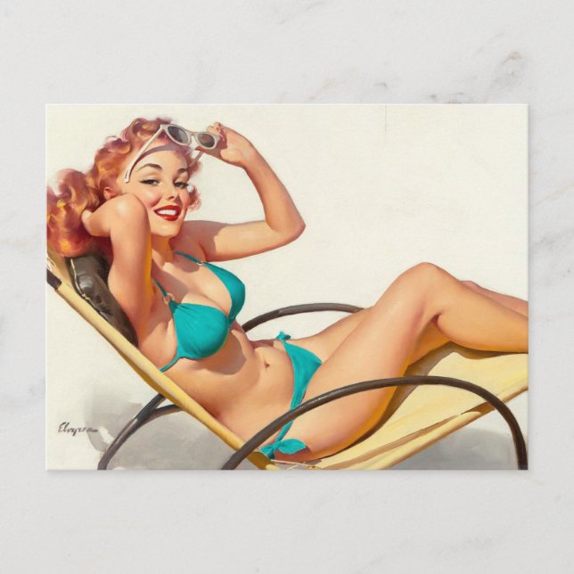 Turquoise Bikini Pin Up Postcard (Front)
