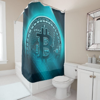 Turquoise Bitcoin Cryptocurrency BTC Blockchain Shower Curtain