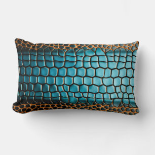 Turquoise Black and Gold Reptile Scale Pattern Lumbar Cushion