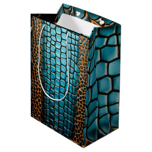 Turquoise Black and Gold Reptile Scale Pattern Medium Gift Bag