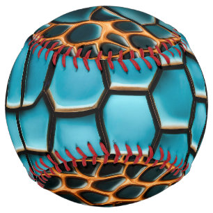 Turquoise Black and Gold Reptile Scale Pattern Softball