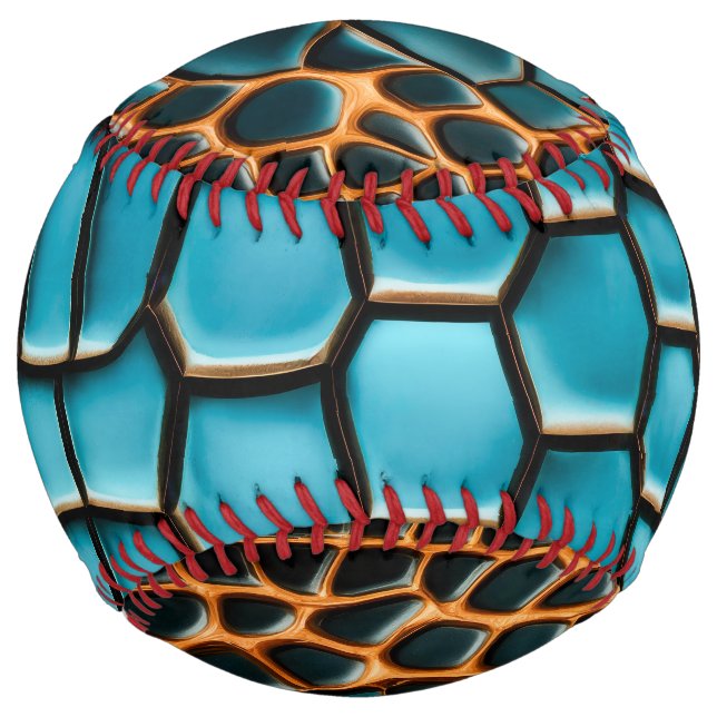 Turquoise Black and Gold Reptile Scale Pattern Softball (Front)