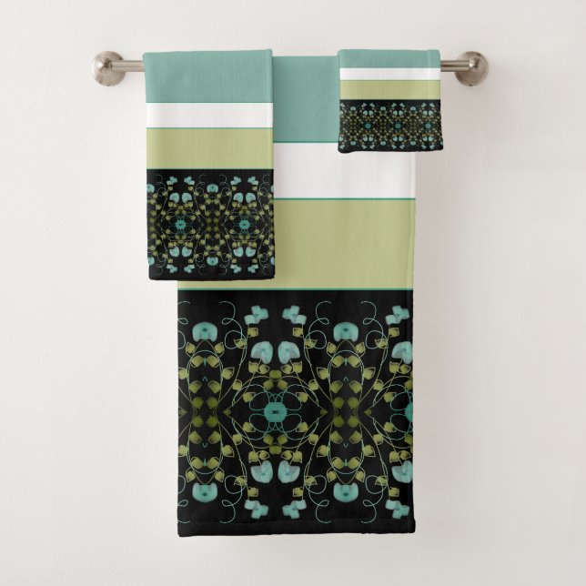 Turquoise Black And White  Bath Towel Set (Insitu)