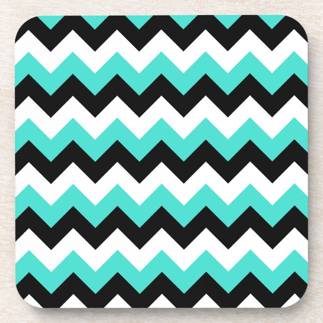 Turquoise Black and White Chevron Coaster (Front)